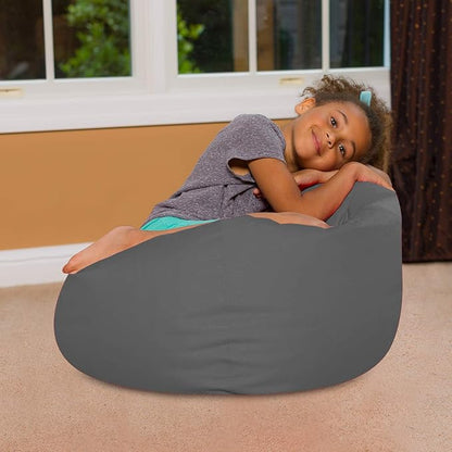 Posh Creations Bean Bag Chair for Kids, Teens, and Adults Includes Removable and Machine Washable Cover, Heather Gray, 27in - Medium
