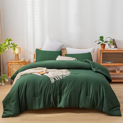 Emerald Full Size Comforter 3PCS Microfiber Full Size Comforters Set for All Season Boho Dark Green Comforter for Women and Men Soft Lightweight Bed Comforter Set