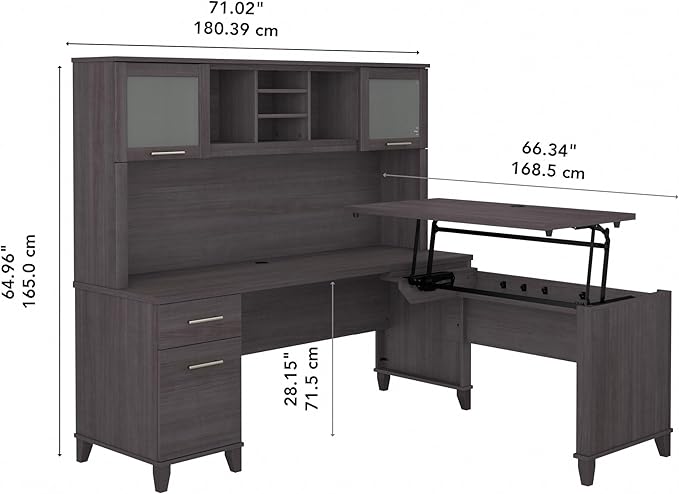 Bush SET015SG Somerset 35-Inch -41-Inch Adjustable Desk with Hutch, Storm Gray