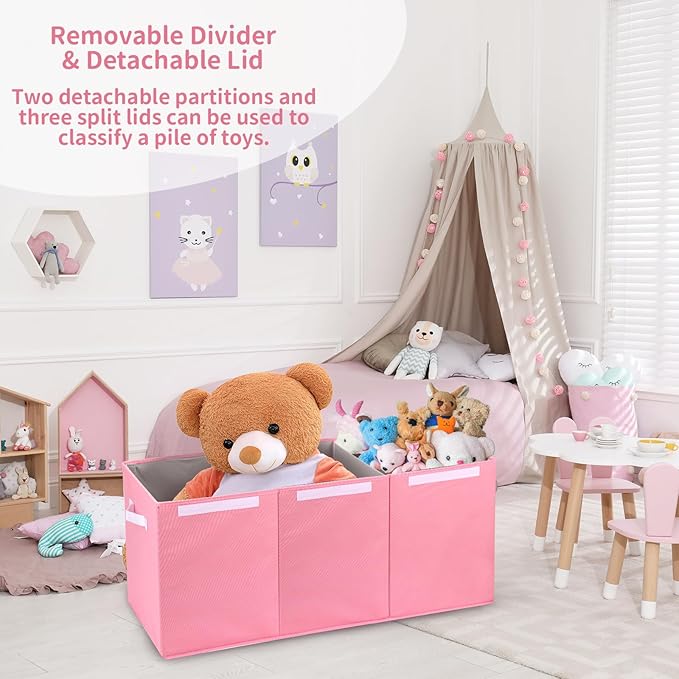 Fixwal Toy Storage Organizer for Girls - Extra Large Toddler Toy Box Kids Toy Chest, Collapsible Removable Divider for Nursery Playroom Bedroom Closet, 36"x12.6"x16" (Pink)