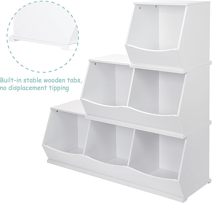 UTEX Toy Storage Organizer,Stackable Kids Toy Storage Cubby with 3 Bins,Toy Boxes and Storage for Playroom,Bedroom,Nursery School,White