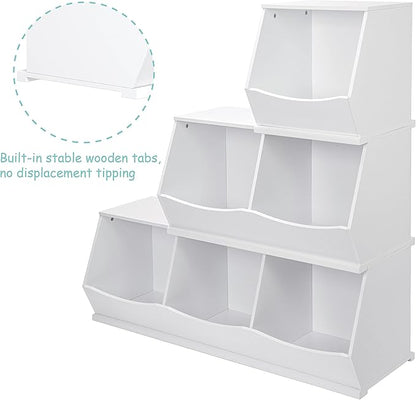 UTEX Toy Storage Organizer,Stackable Kids Toy Storage Cubby with 3 Bins,Toy Boxes and Storage for Playroom,Bedroom,Nursery School,White