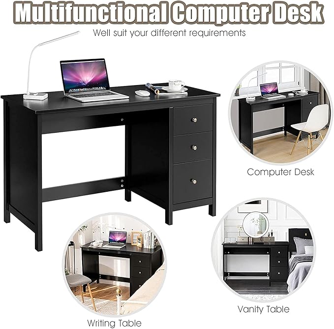 3-Drawer Computer Desk, Black