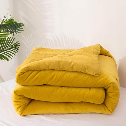 Wellboo Yellow Velvet Comforter Sets Twin Solid Mustard Yellow Fluffy Bedding Comforters Women Girls Plain Turmeric Yellow Sherpa Quilts Dark Yellow Soft Warm Winter Bed Blankets Luxlury Yellow Bed
