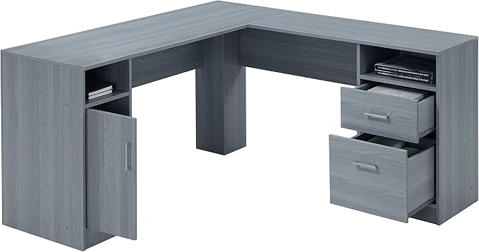 Techni Mobili Functional L-Shaped Computer Desk with storage, L is ⁠59.5" wide x 59.5" Long, Grey