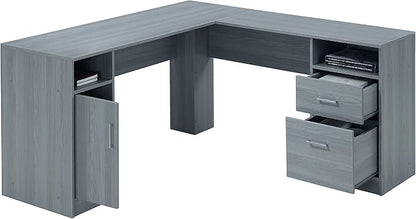 Techni Mobili Functional L-Shaped Computer Desk with storage, L is ⁠59.5" wide x 59.5" Long, Grey
