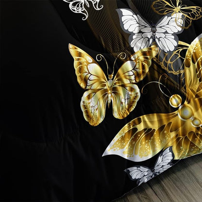 Butterfly Comforter Set for Adults Black and Gold Butterfly Bedding Set Aesthetics Butterflies Quilt Duvet Set Queen Size with 1 Comforter and 2 Pillowcases