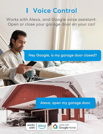 Smart WiFi Garage Door Opener Remote, App Control, Works with Alexa, Google Assistant and SmartThings, No Hub Needed