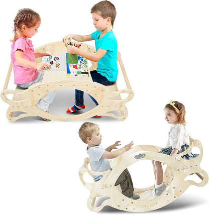 Wooden 2 in-1 Kids Table and Chair Set, Kids Activity Table for Drawing Read Playing, Toddler Learning Play Table Toys for Home, Nursery, Playroom, Gift for Boy & Girl (Natural)