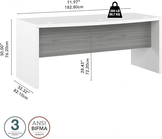 Bush Business Furniture Echo Bow Front Desk, 72W, Pure White and Shiplap Gray
