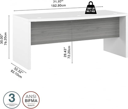 Bush Business Furniture Echo Bow Front Desk, 72W, Pure White and Shiplap Gray