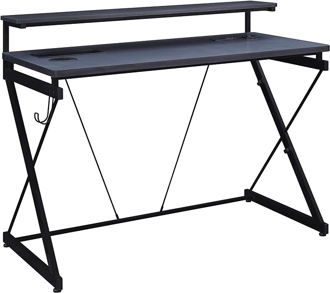 OSP Home Furnishings Emulator Battlestation Gaming Desk with RGB LED Lights, Black