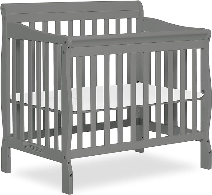 Aden 4-in-1 Convertible Mini Crib In Steel Grey, Greenguard Gold Certified, Non-Toxic Finish, New Zealand Pinewood, With 3 Mattress Height Settings