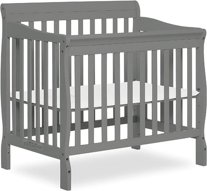 Aden 4-in-1 Convertible Mini Crib In Steel Grey, Greenguard Gold Certified, Non-Toxic Finish, New Zealand Pinewood, With 3 Mattress Height Settings