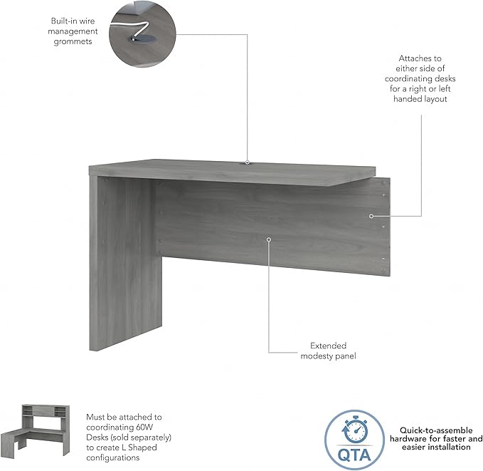 Bush Business Furniture Echo Desk Return/Bridge, Modern Gray