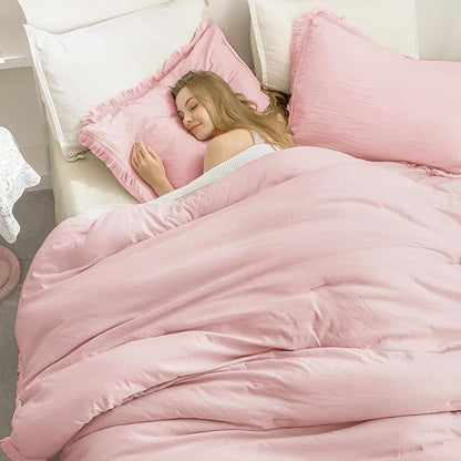 Andency Pink Comforter Set California King for Girls, Boho Women Tassel Lightweight Bedding Comforter Sets, 3 Pieces All Season Soft Fluffy Fringe Bed Set (104x96In Comforter & 2 Pillowcases)