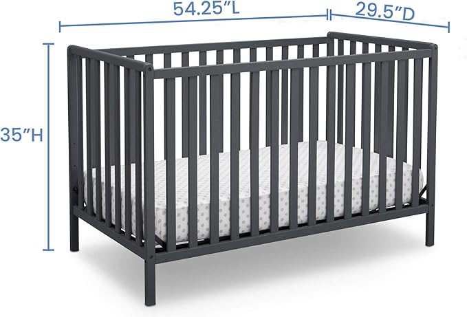 Delta Children Heartland 4-in-1 Convertible Crib - Greenguard Gold Certified, Charcoal Grey