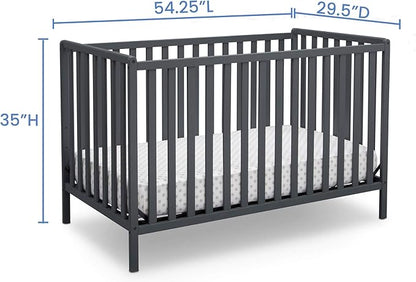 Delta Children Heartland 4-in-1 Convertible Crib, Charcoal Grey + Delta Children Twinkle Galaxy Dual Sided Recycled Fiber Core Crib and Toddler Mattress (Bundle)