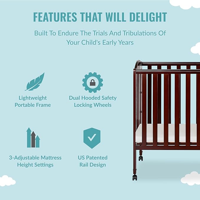 3 in 1 Portable Folding Stationary Side Crib in Espresso, Greenguard Gold Certified , 41x26x40 Inch (Pack of 1)