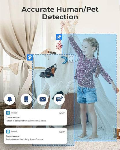 REOLINK 2K Indoor Security Camera E1(Black), 2.4G Wireless WiFi Baby/Pet Monitor with Phone app, 360 Degree Dog Camera with Person/Pet Detection, 2-Way Talk, Night Vision, Local Storage