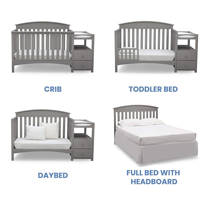 Delta Children Abby Convertible Crib 'N' Changer, Grey + Serta Perfect Slumber Dual Sided Recycled Fiber Core Crib and Toddler Mattress (Bundle)