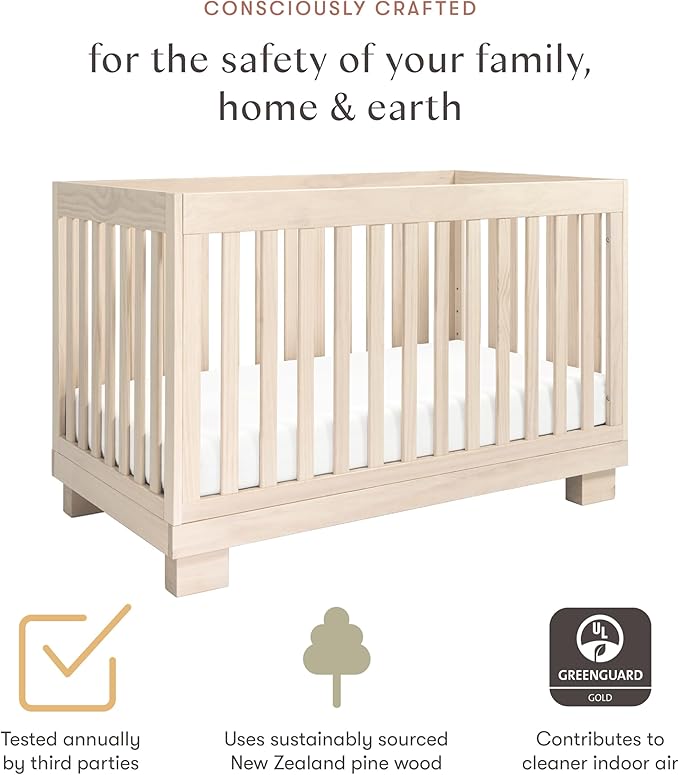 babyletto Modo 3-in-1 Convertible Crib with Toddler Bed Conversion Kit in Washed Natural, Greenguard Gold Certified