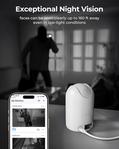 FOSCAM Home Security Camera R4S 4MP(2K) WiFi Camera, 2.4/5GHz Wireless IP Indoor Camera with AI Human Detection & Sound Detection, 33ft Night Vision, 2-Way Audio,Compatible with Alexa, White