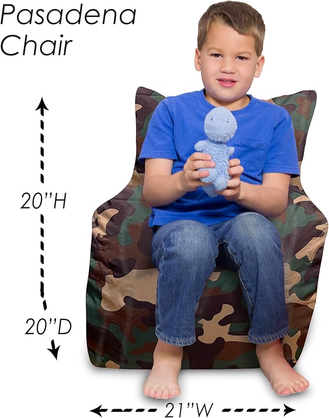 Posh Creations Structured Comfy Bean Bag Chair for Gaming, Reading and Watching TV, Pasadena Chair, Nylon - Camo Green