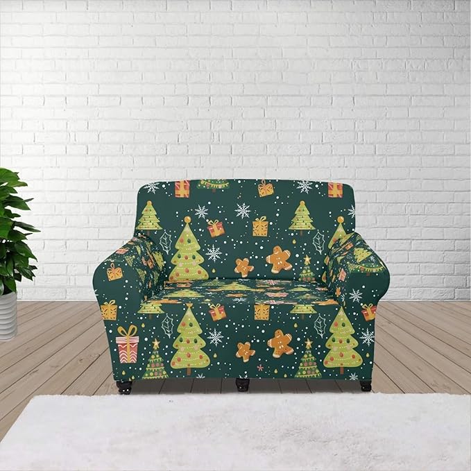 FKELYI Christmas Tree Sofa Couch Cover Comfortable Furniture Protector with Elastic Bottom Stretch Sofa Slipcover for Living Room S