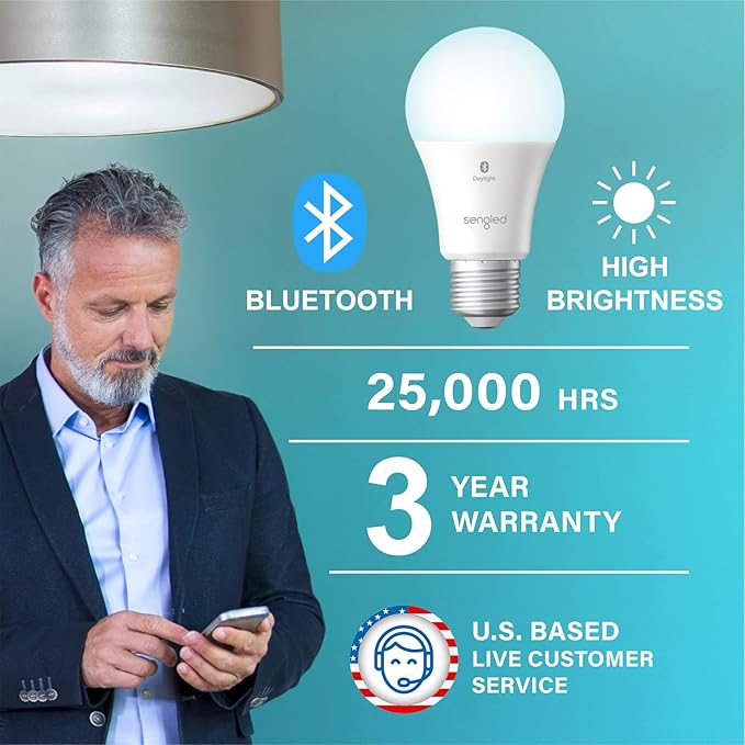 Sengled Alexa Light Bulbs, 75W Equivalent, S1 Auto Pairing with Alexa Devices, Smart Light Bulb that Work with Alexa, Bluetooth Mesh Smart Home Lighting, ‎Daylight 5000K, No Hub Required, 4-Pack