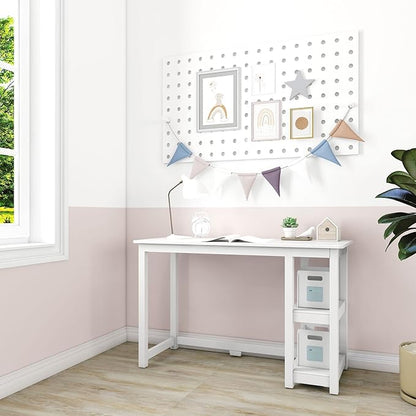 Max & Lily Solid Wood Desk With Shelves, 47 Inches, White