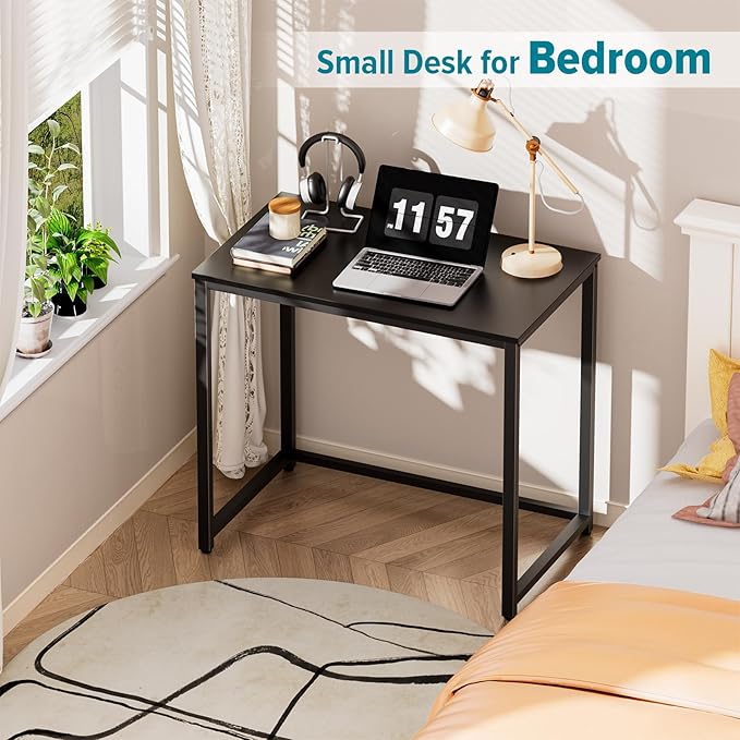 SINPAID Small Computer Desk 31.5 inches Desk for Small Spaces Sturdy Home Office Desk Modern Gaming Desk Study Writing Laptop Table, Black Desk