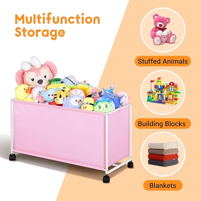 MISSLO Large Kids Toy Box for Girls with Wheels Toy Chest for Toddlers Toy Storage Organizer Big Toy Bin, 124L, Pink