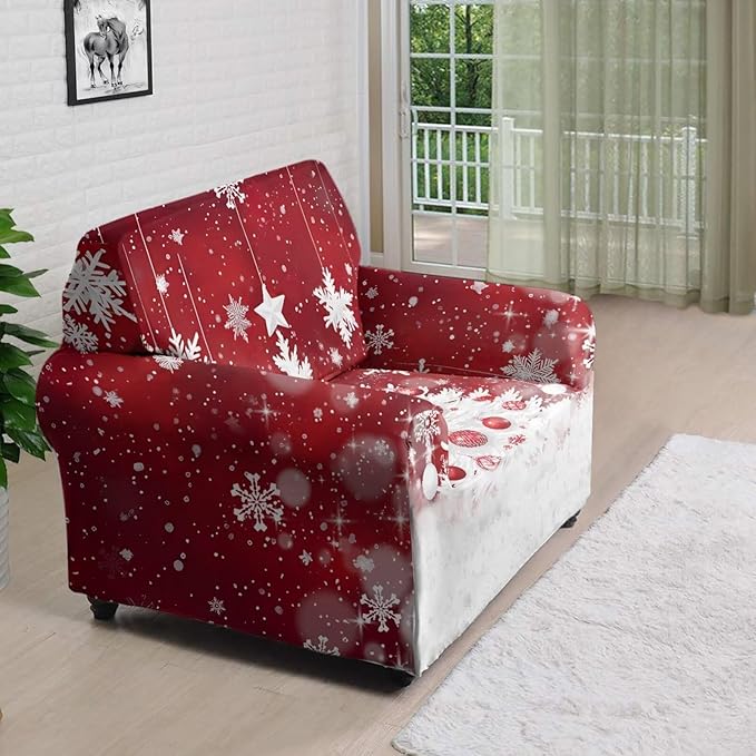 FKELYI Christmas Tree Sofa Furniture Protector Easy Going Stretch Sofa Slipcover Non-Slip Sofa Couch Cover Washable Sofa Slipcovers S