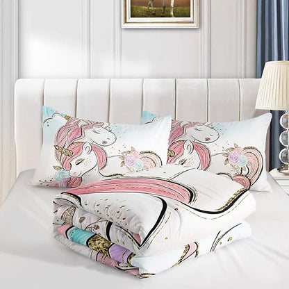 CVHOUSE Unicorn Bedding Full Size,Unicorn Bedding Set for Girls Kids,Cute Unicorn Comforter Set Chrismas Duvet Set Unicorn Quilt Set Girls Room Decor 3 Pieces