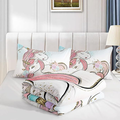 CVHOUSE Unicorn Bedding Queen Size,Unicorn Bedding Set for Girls Kids,Cute Unicorn Comforter Set Chrismas Duvet Set Unicorn Quilt Set Girls Room Decor 3 Pieces