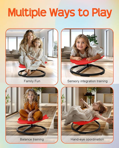Spinning Chair for Kids Sensory, Kids Swivel Chair, Sit and Spin with Autism Spin Sensory Chair Improving Physical Coordination Red Non-Slip Metal Base for Child Aged 3+