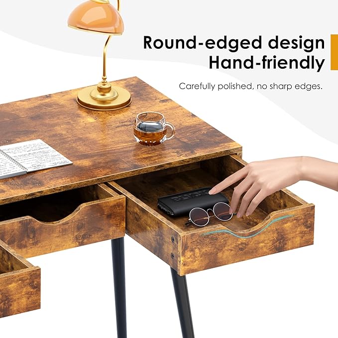 DlandHome Computer Desk,Office desk 43.3” X 20“ Inchs Standing with Drawers, Gaming Desk for Computer, Gaming, Laptop in Home Office,Bedroom,Living Room, Vintage