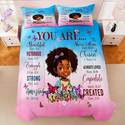 Black Girl Comforter Set Twin for Kids Teens,God Says You are Comforter Set for Black Women,Black Girl Magic Bedding Set,African American Girl Bed Bedroom Set