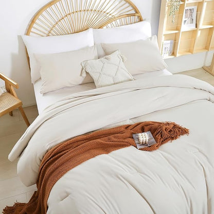 Beige Comforter California King Comforter Set - 3PCS Oversized Boho Beddsing Set Soft Fluffy Microfiber Comforter for All Season (1 Comforter, 2 Pillowcases)