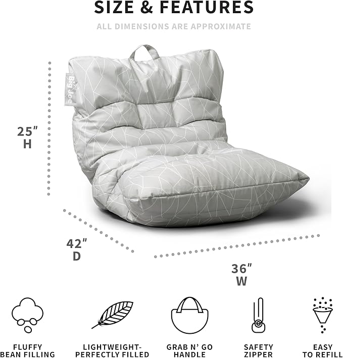 Big Joe Roma Bean Bag Chair, Moonstone Tessellation Lenox, Durable Woven Polyester, 3 feet