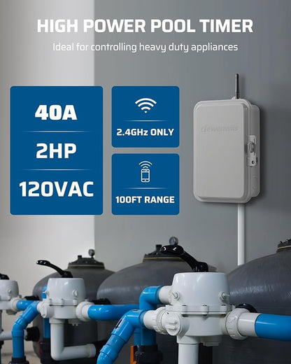 DEWENWILS Pool Pump Timer, Outdoor Smart WiFi Box, Heavy Duty 40A 120VAC 2HP Wireless Controller Timer for Pool, Water Heater, Compatible with Smart Phone, Alexa, Google Assistant, ETL Listed