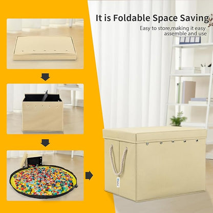 Toy Storage Box + Play Mat for Kids Toy Chest Organizer Toy Box for Toddlers Boys Girls Kids Toy Storage Organizer Storage Bins with Lids Large Toy Box Children's Rooms Nursery Playroom(ivory)