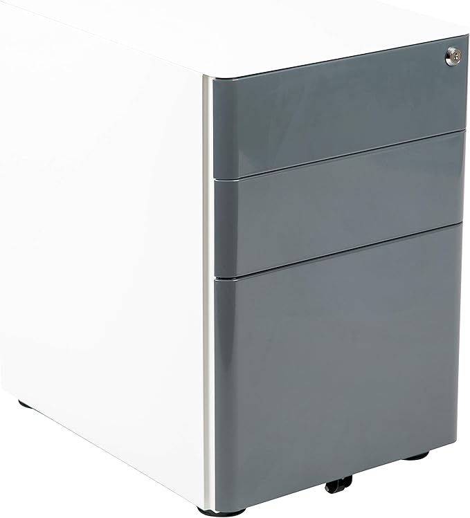 Flash Furniture Warner Modern 3-Drawer Mobile Locking Filing Cabinet with Anti-Tilt Mechanism & Letter/Legal Drawer, White with Charcoal Faceplate