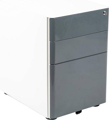 Flash Furniture Warner Modern 3-Drawer Mobile Locking Filing Cabinet with Anti-Tilt Mechanism & Letter/Legal Drawer, White with Charcoal Faceplate