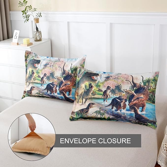 WINLIFE Dinosaur Bedding Full Comforter Set - Super Soft & Fun Jurassic Dino Pattern Bedding Comforter Set All Seasons for Boys Teens - Easy Wash Bed Set, 3D Dinosaur Print