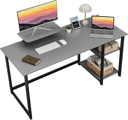 GreenForest Computer Home Office Desk with Monitor Stand and Reversible Storage Shelves,55 inch Modern Simple Writing Study PC Work Table,Grey