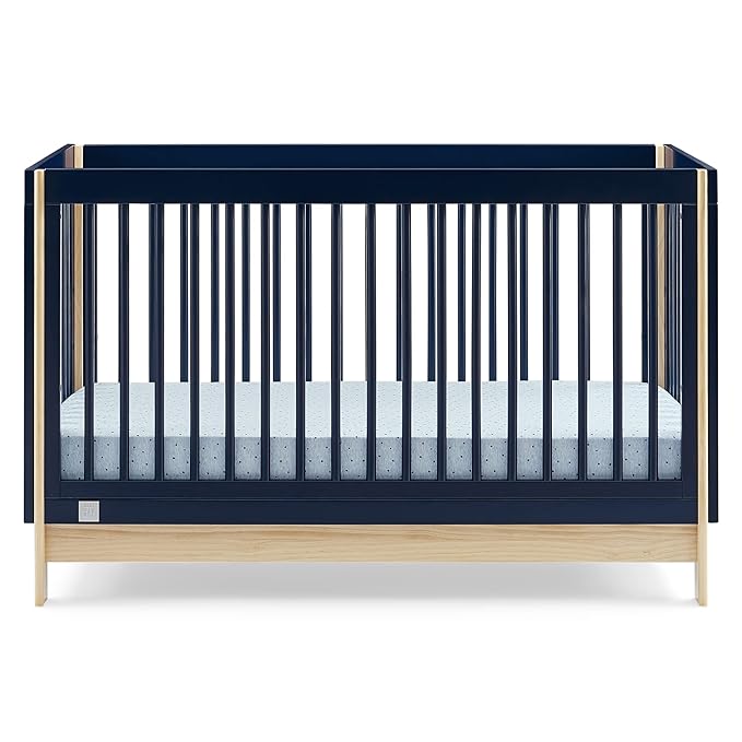 Delta Children babyGap Tate 4-in-1 Convertible Crib + Brannan Bear Bookcase with Bins + Brannan Bear Wall Shelf with 4 Hooks, Navy/Natural (Bundle)