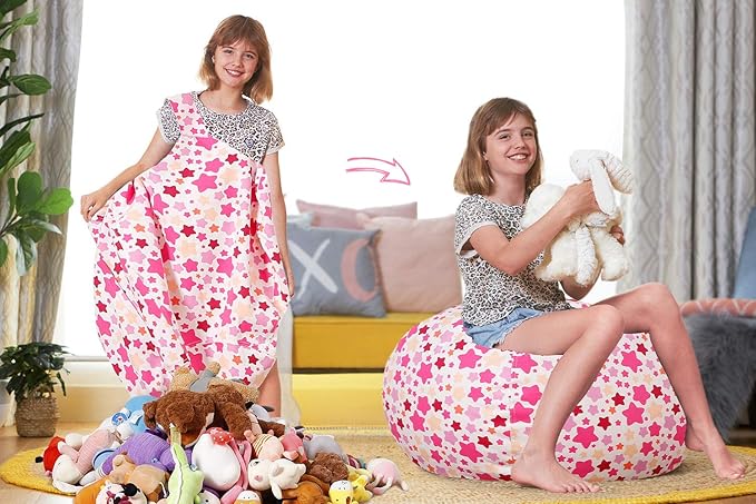 Aubliss Stuffed Animal Bean Bag Storage Chair (Pink Star, Large (38''))