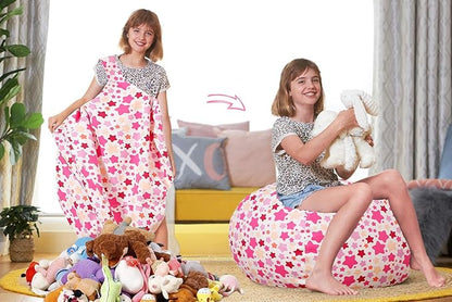 Aubliss Stuffed Animal Bean Bag Storage Chair (Pink Star, Large (38''))
